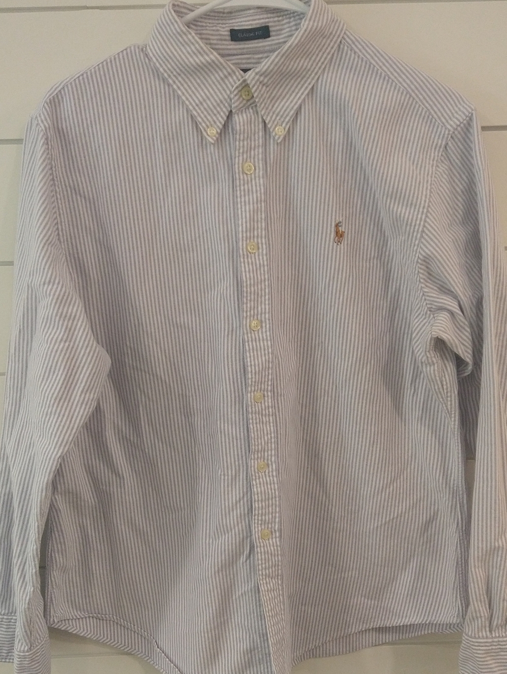 Ralph Lauren Light Blue and White Striped Oxford Button-Down Shirt Women's 16